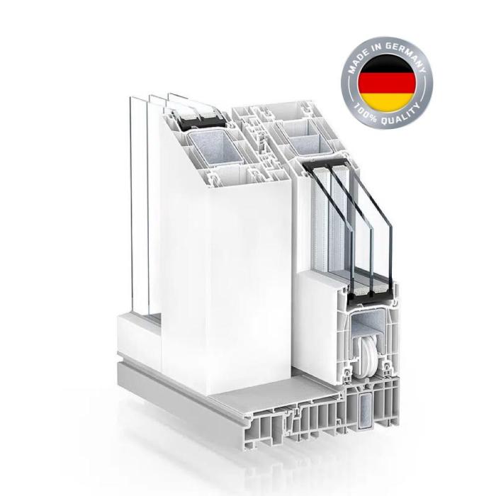Das Profil PremiDoor 76 Lux in einem Querschnitt.